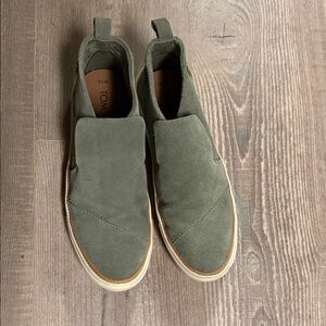 TOMS Olive Green Sueded Slip-On Loafer Booties
